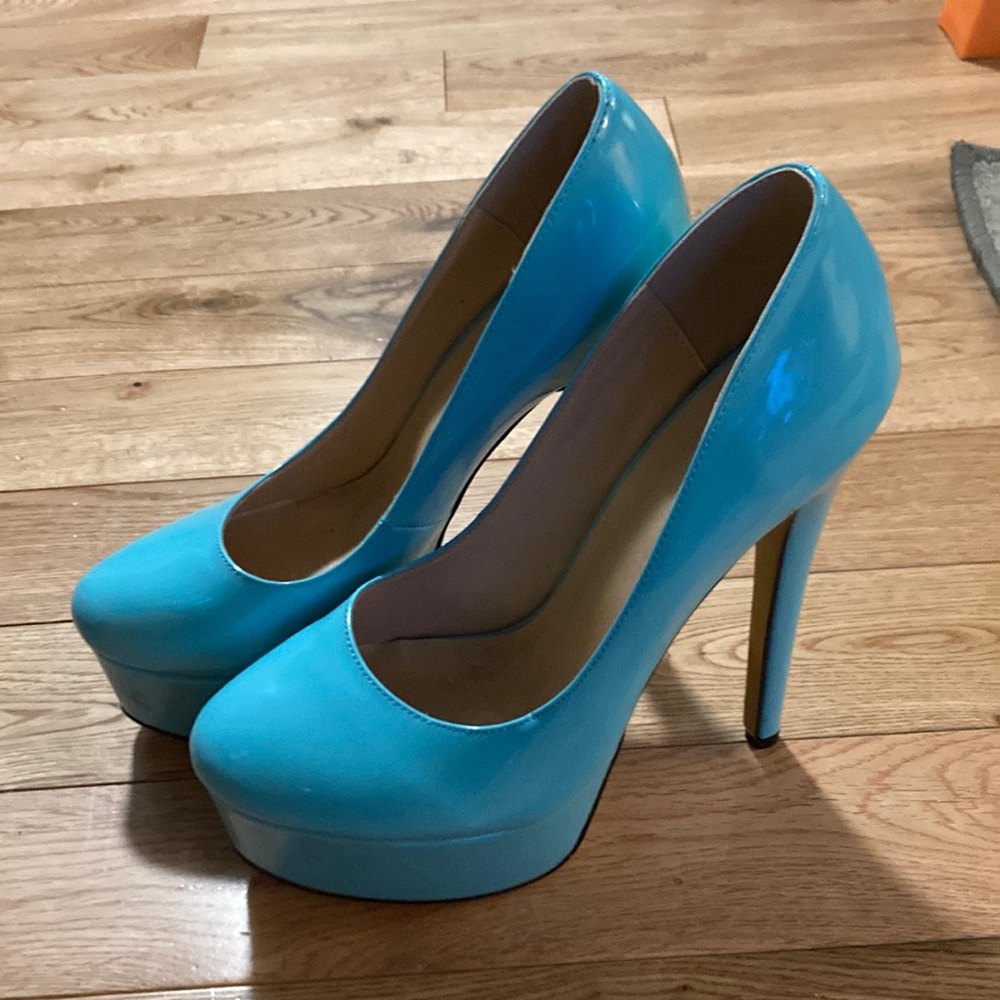 Aqua Patent Platform Stiletto Heels - Women